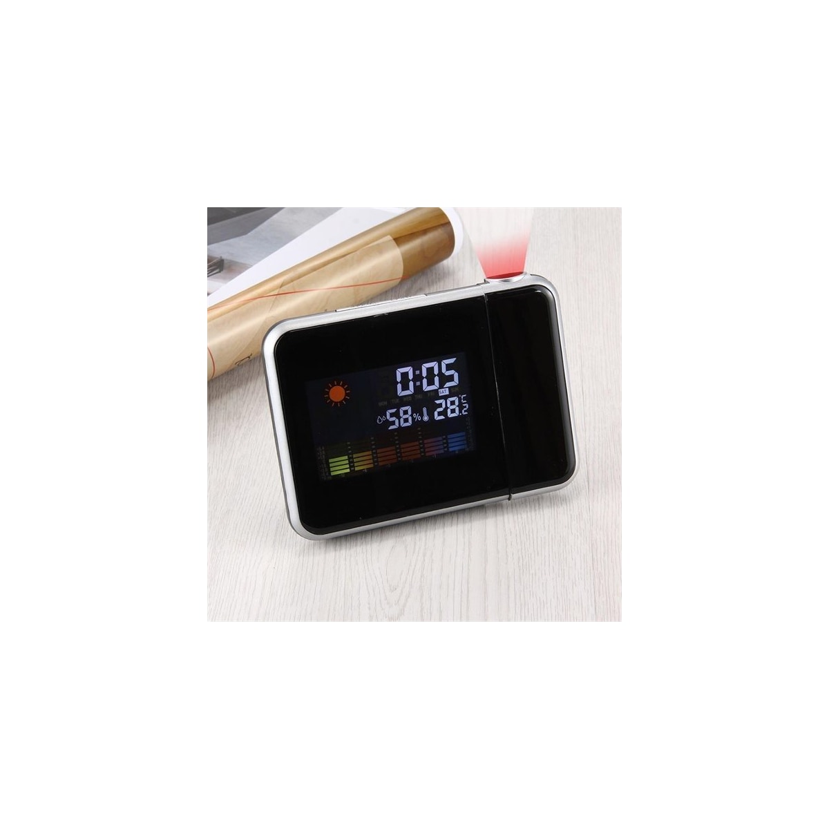 LED Projektor vekkerklokke med værstasjon / kalender