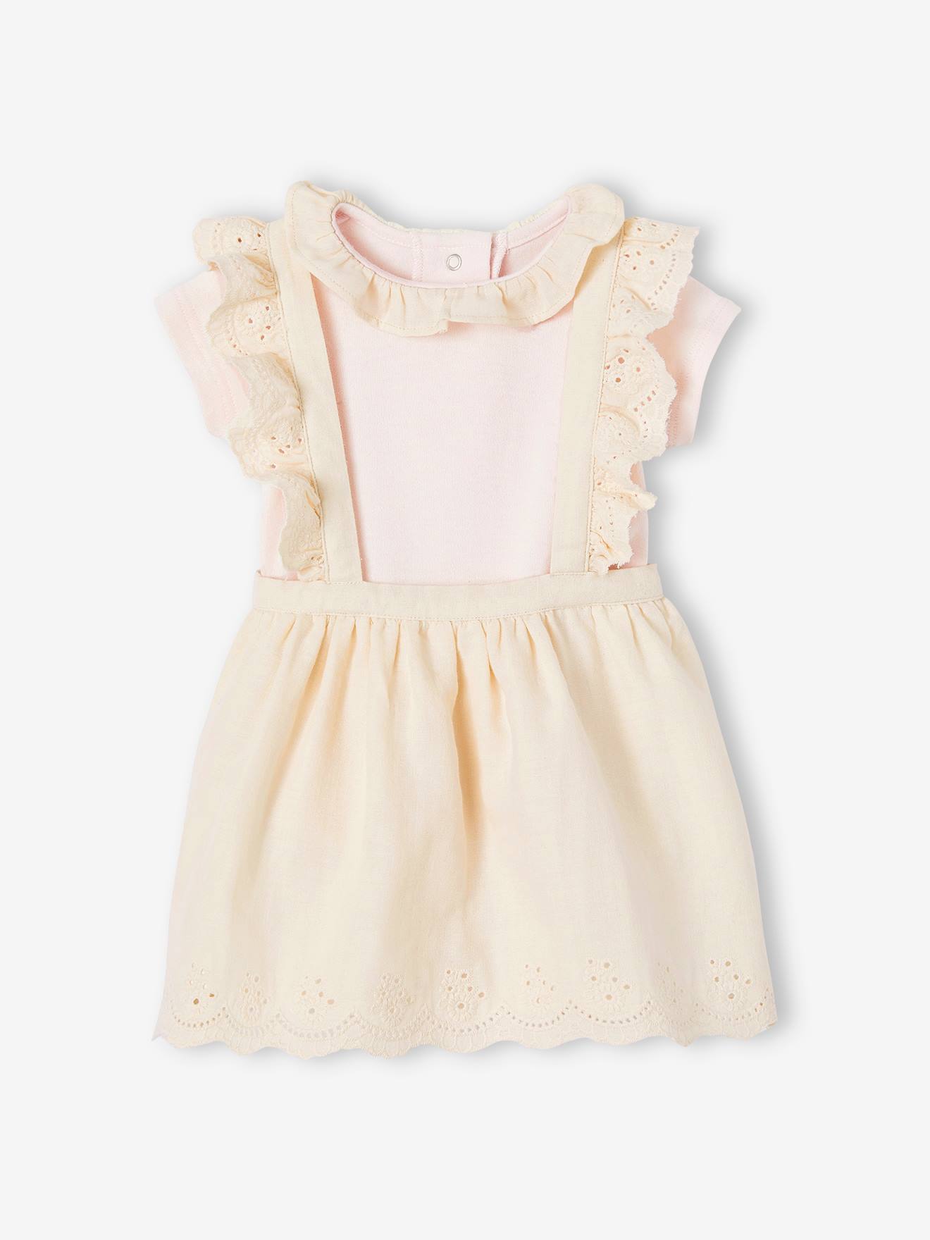 Conjunto de bebê: vestido e body na cor cru