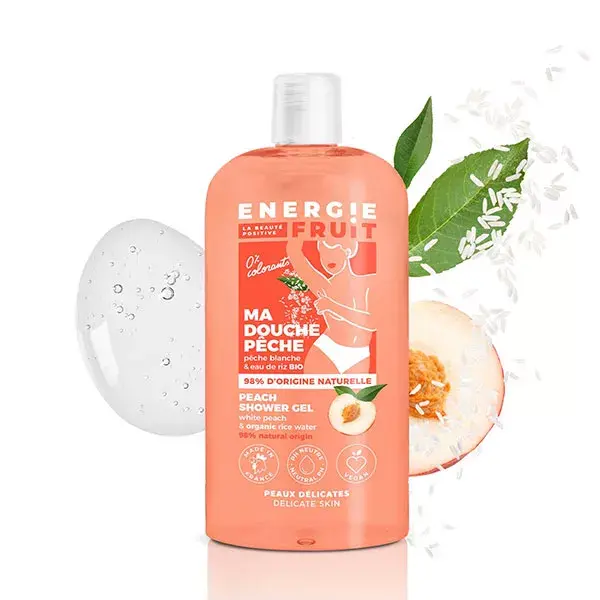 Energie Fruit My Shower Care para Pele Delicada, Gel de Banho com Água de Arroz Orgânico e Pêssego Branco, 500ml