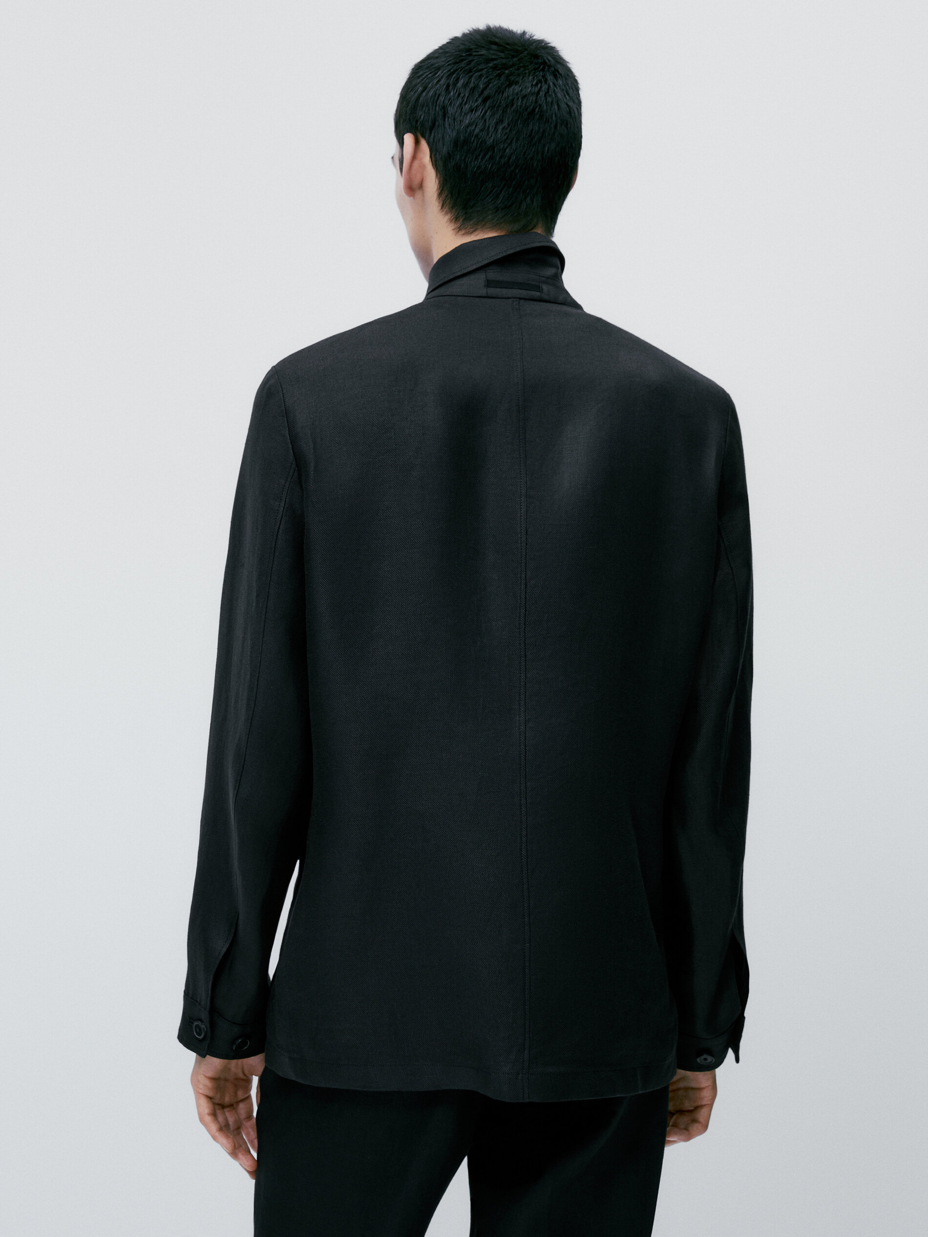 Sobrecamisa sarga 100% linho - PRETO