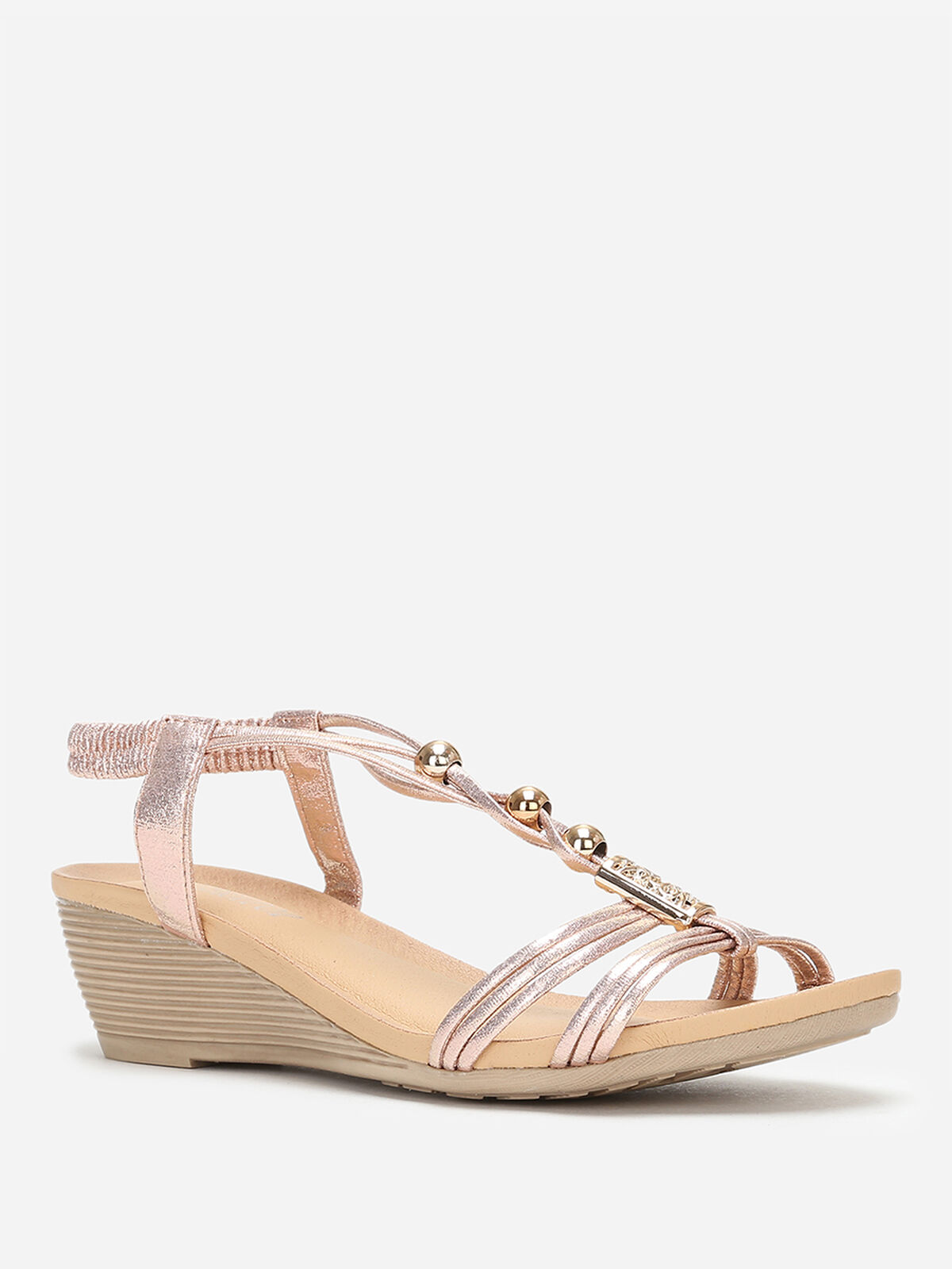 Sandales compensées rose doré à détails dorés Doré rose- Doré rose