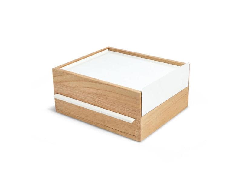 Umbra Schmuckschatulle Stowit Weiss/Holz Moderne Schmuck-Box mit Geheimfächern