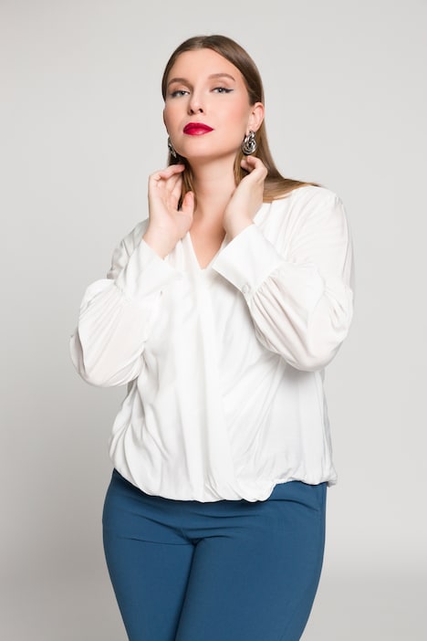 Bluse, Seidenmix, V-Ausschnitt, Langarm