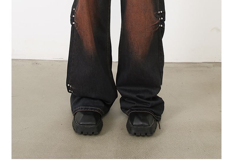 pinkdropper - Mid Rise Washed Wide Leg Jeans