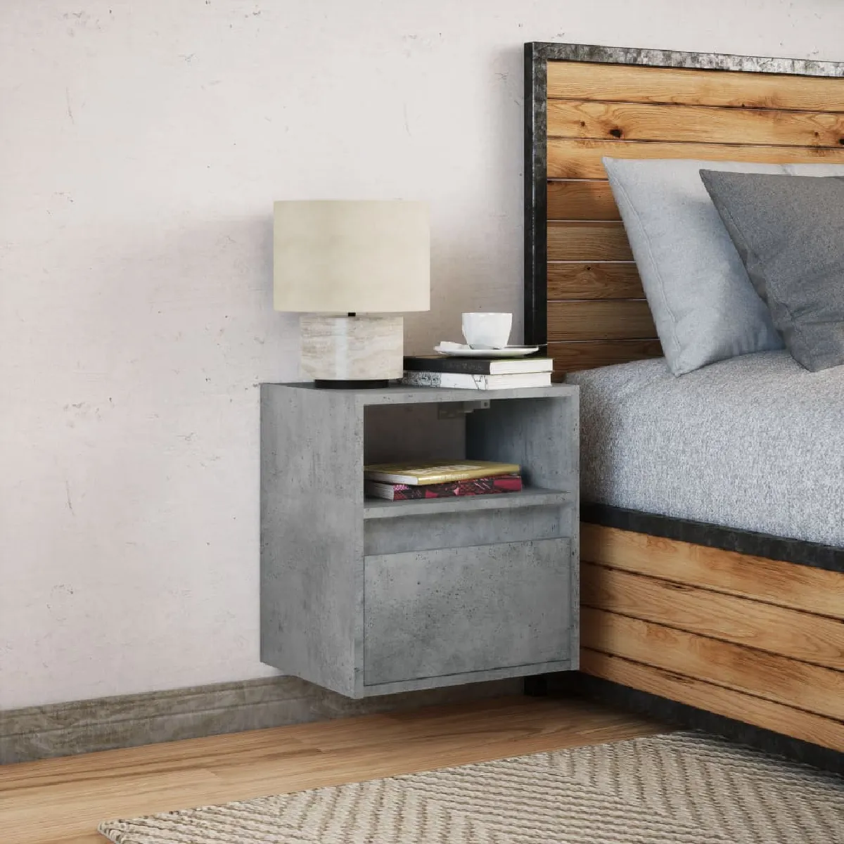 VIDAXL table de chevet murale LED gris béton