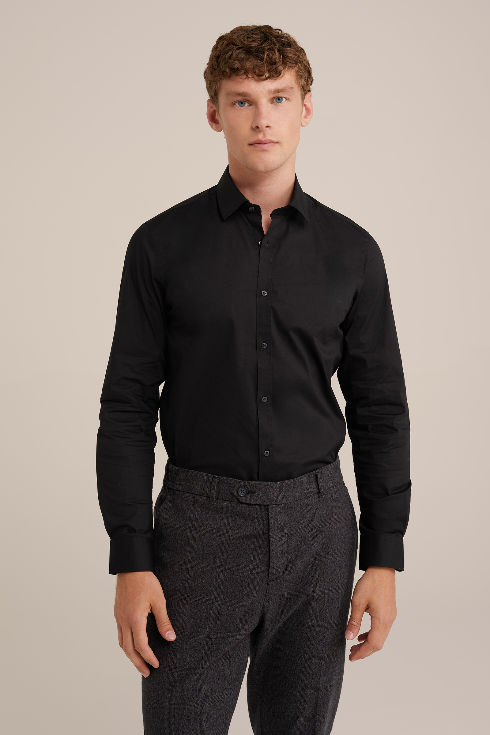 tall fit anti-odour overhemd met stretch Fundamentals Zwart