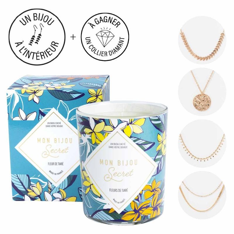 Bougie Bijou Collier doré - Parfum Fleur de tiaré - 40h