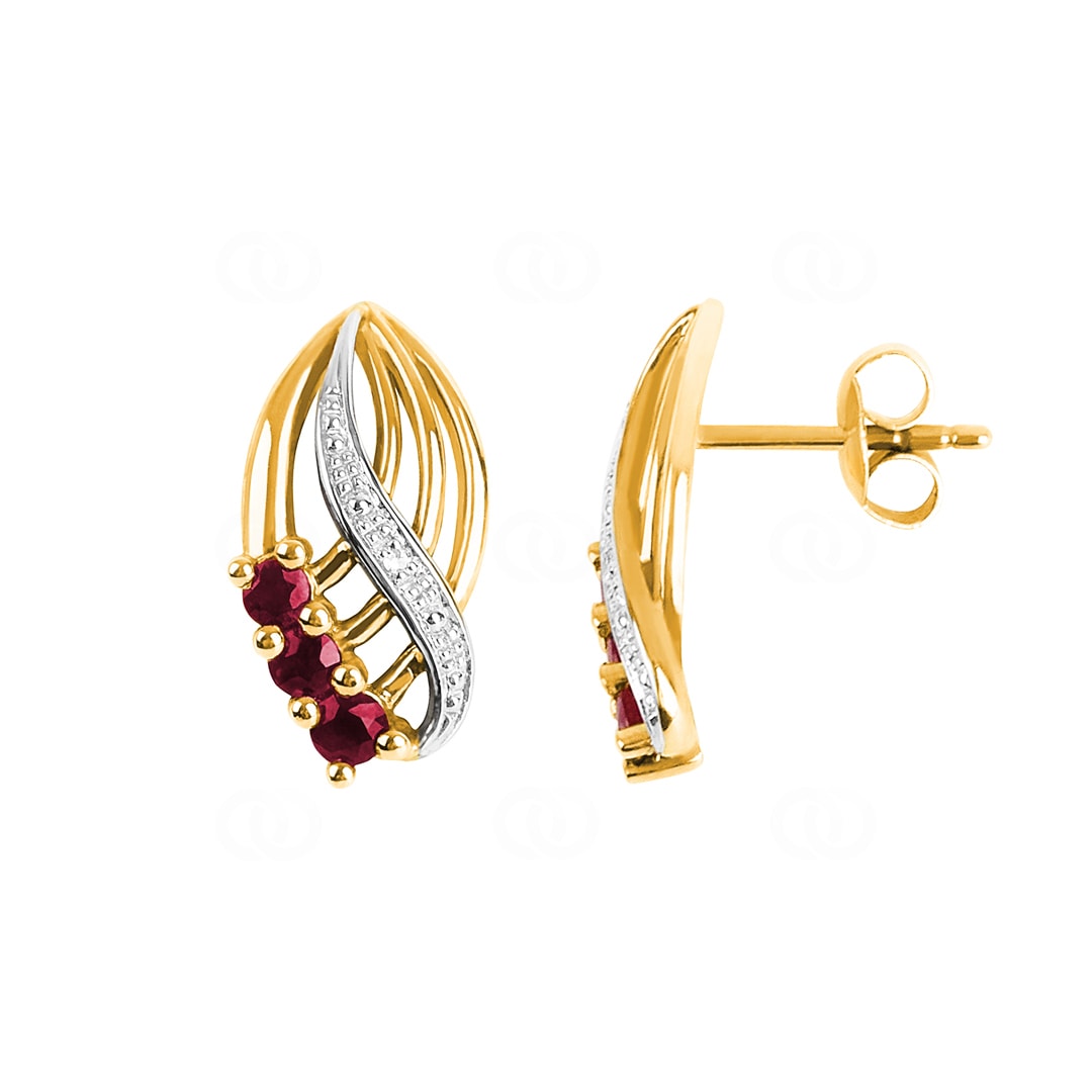 Ohrstecker 750/18 K Gelbgold mit Diamanten 0.01 ct H/si & Rubinen