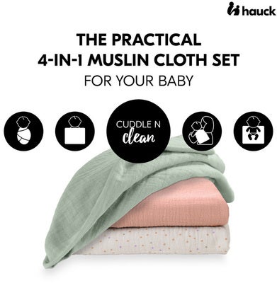 Hauck Cuddle N Clean Musselinteppe 3-Pakk, Sage/Beige/Dots/Cork