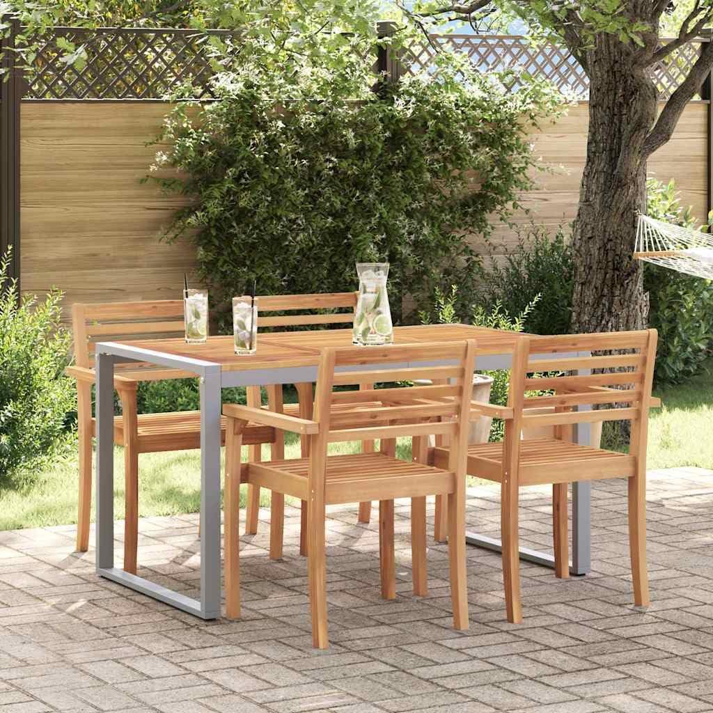 vidaXL Gartentisch Grau 140 x 80 x 75 cm Massivholz Akazie, Garten und Terrasse, moderner Esstisch aus Hartholz, robuste Außenmöbel aus Akazie, stylische Terrasse, minimalistisches Design