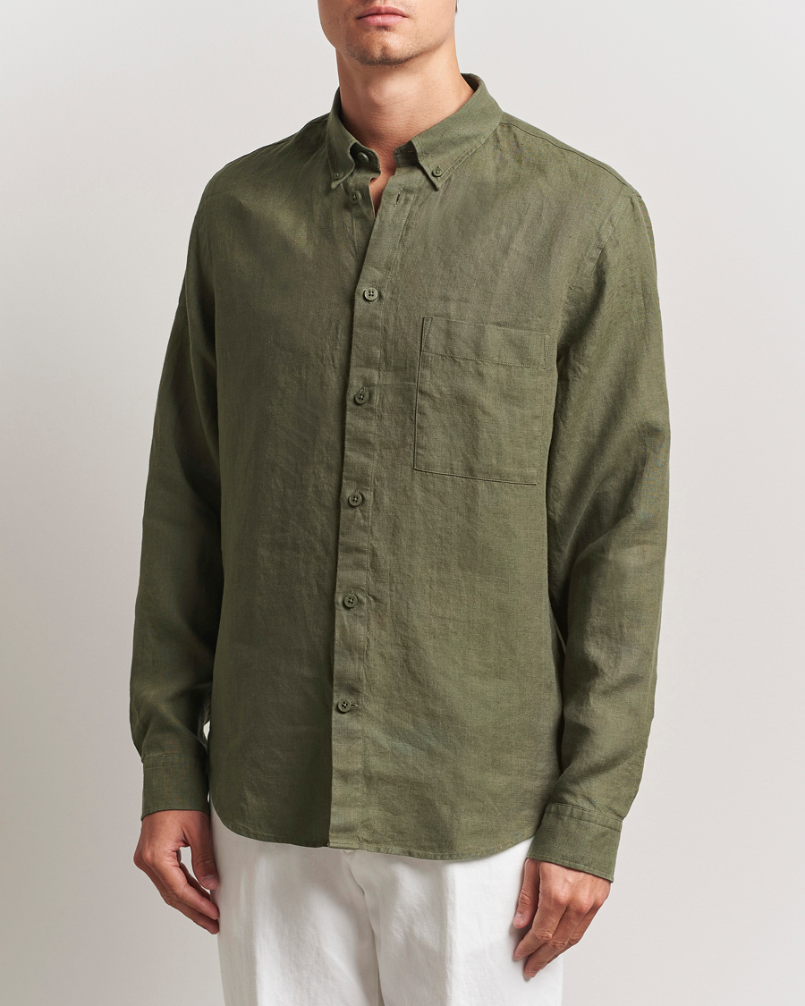 NN07 Arne Linen Button Down Shirt Capers Green