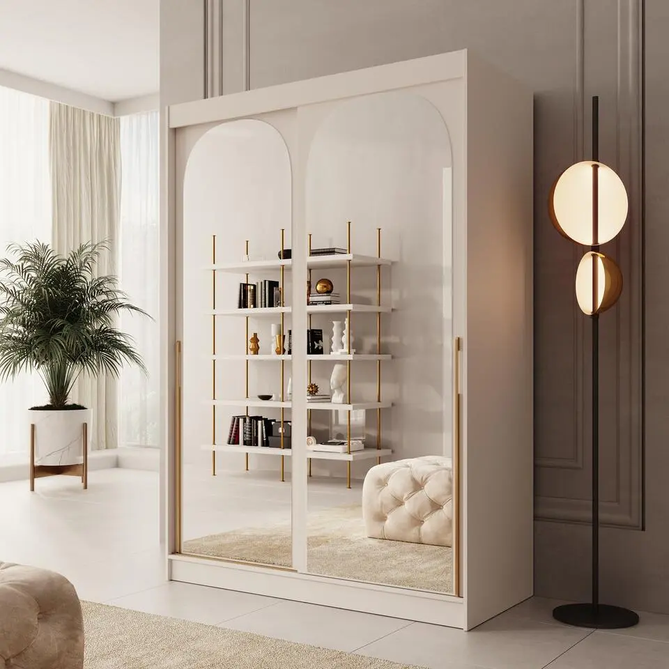 Meubella - Moniq - Kledingkast met schuifdeuren - Beige - 150x65x215 cm