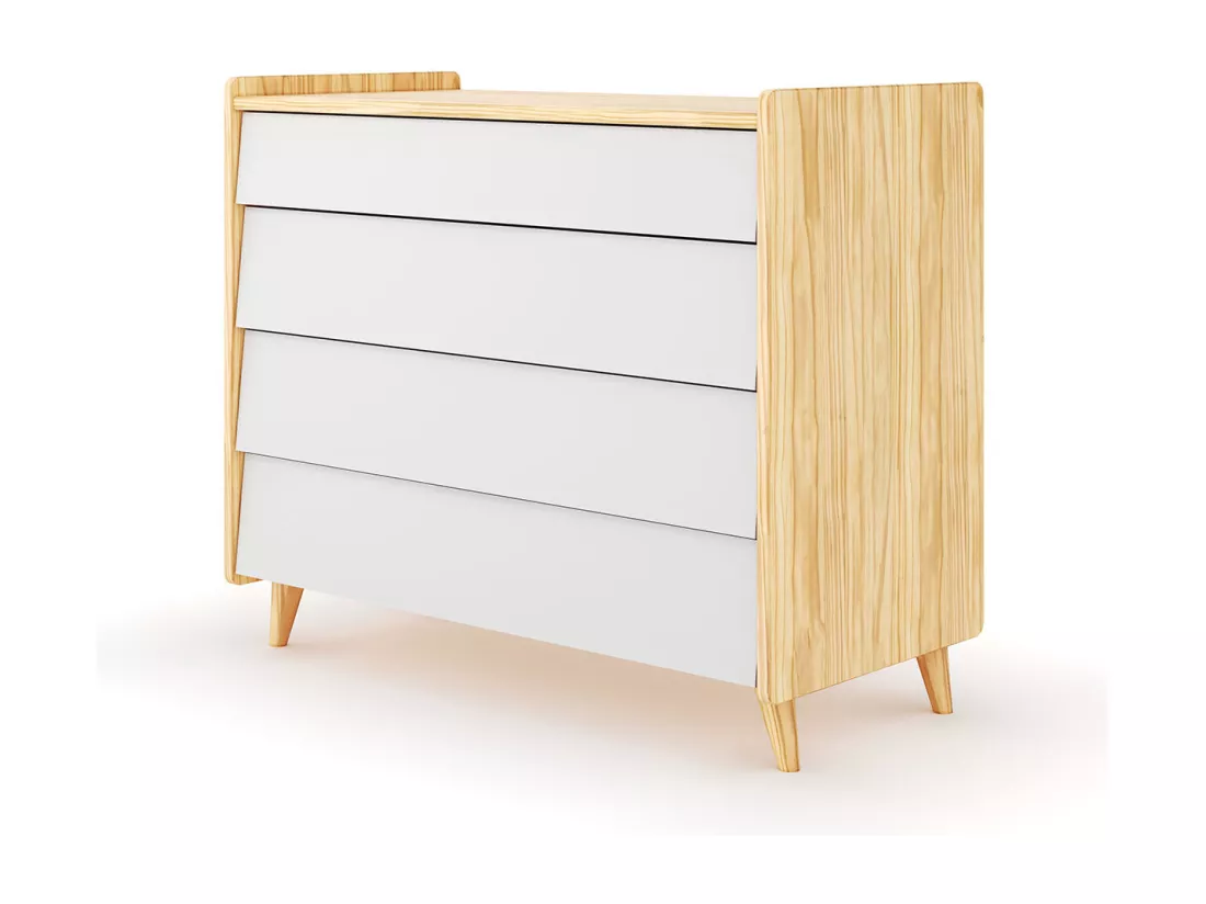 Commode 4 tiroirs bois massif bois et blanc PETER