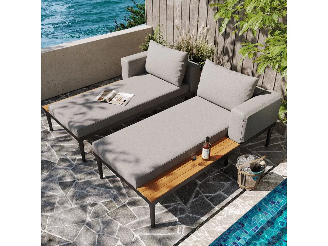 Bain de soleil extérieur, chaise longue extérieure, canapé-lit multifonctionnel imperméable, chaise longue double avec étagère