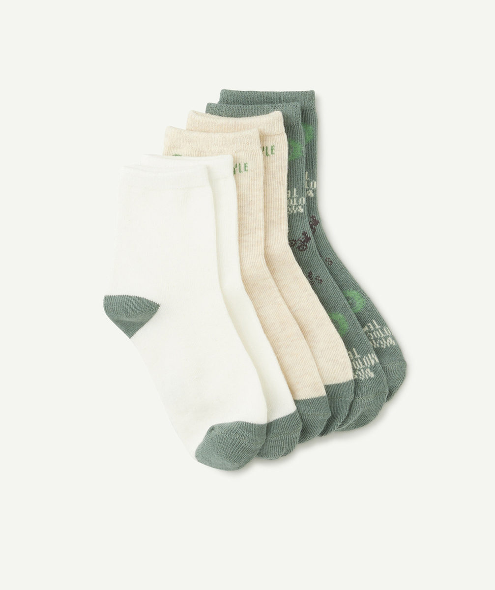 LOT DE 3 CHAUSSETTES HAUTES GARÇON VERT ET ÈCRU CHINÈ THÈME RIDE