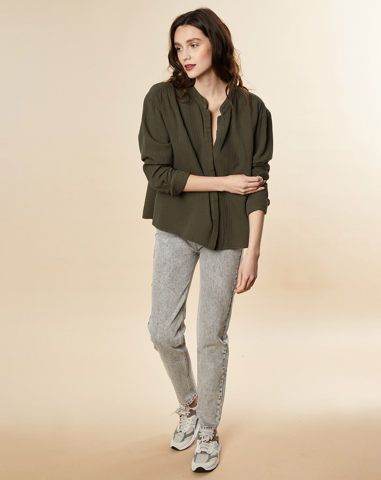Chloé Stora Chemise ample en Gaze de Coton Derrick kaki