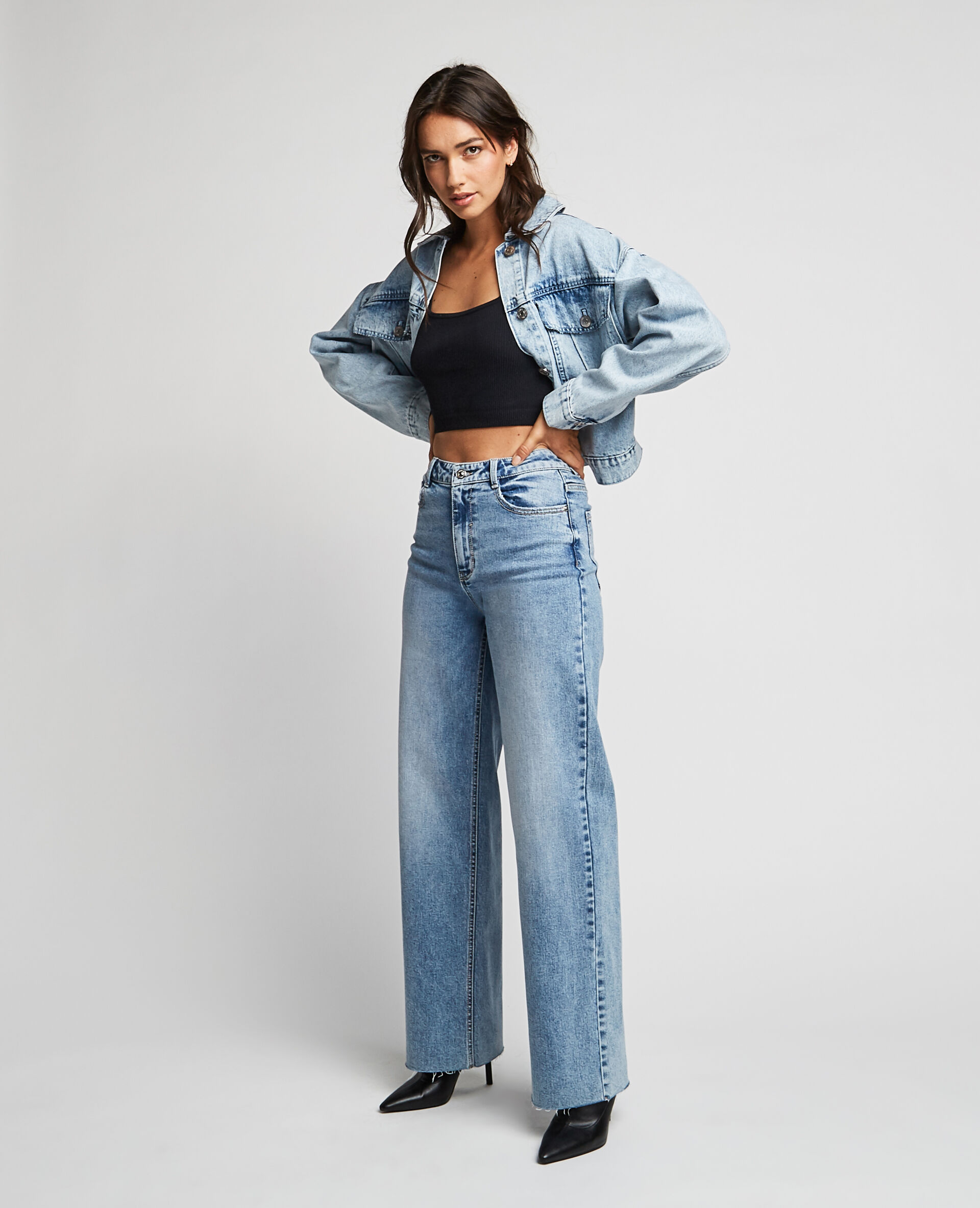 Jean wide leg bas coupés - Bleu