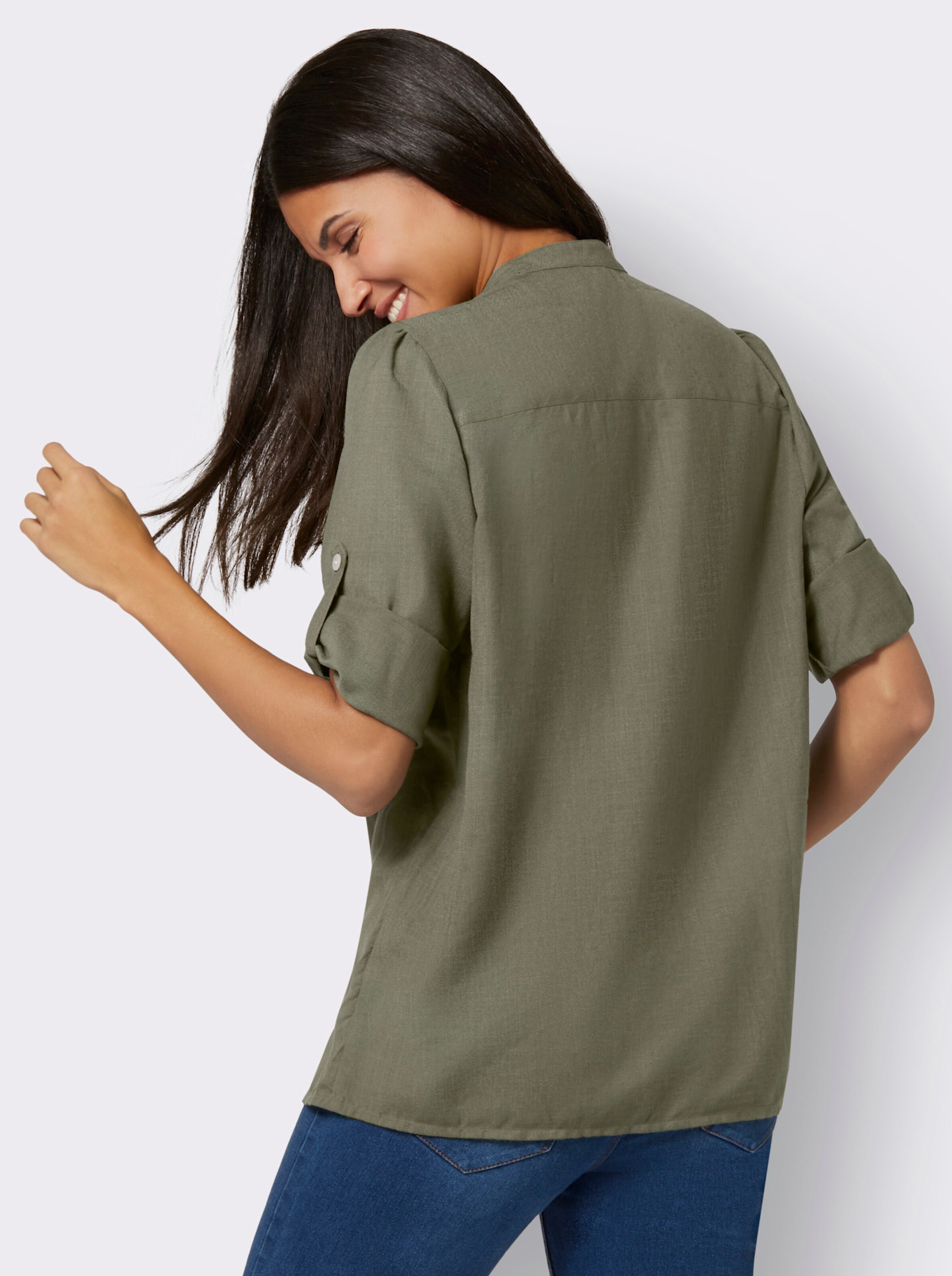 Longbluse mit krempelbaren Ärmeln