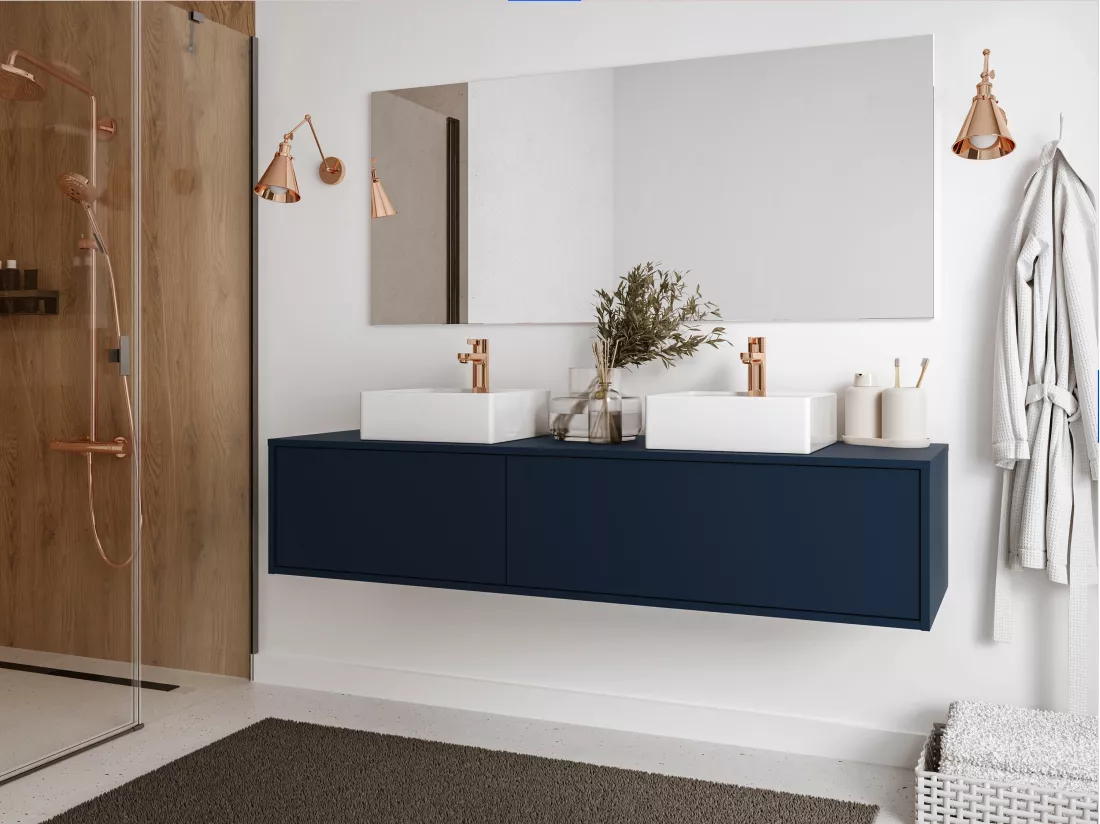 Meuble sous vasque suspendu - Coloris bleu nuit - L150 cm - ISAURE II