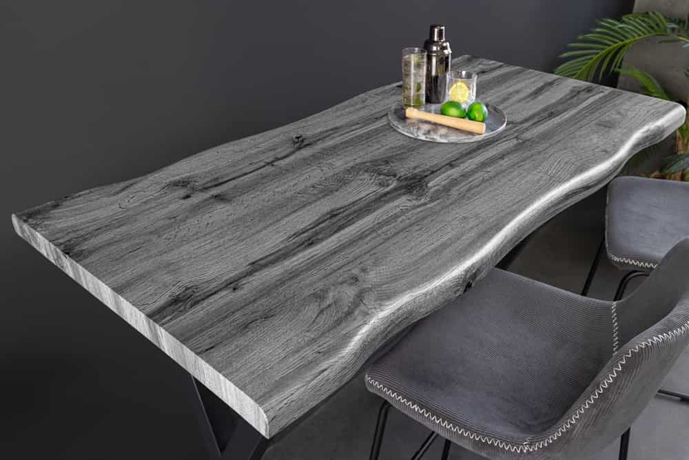 Industrial Bartisch WILD 120cm grau Wildeichen-Design schwarz Metall X-Gestell
