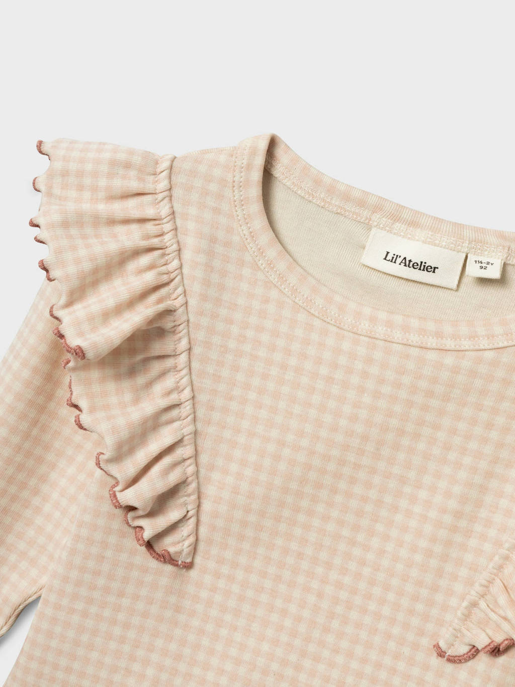 LIL' ATELIER geruite longsleeve lichtroze/ecru