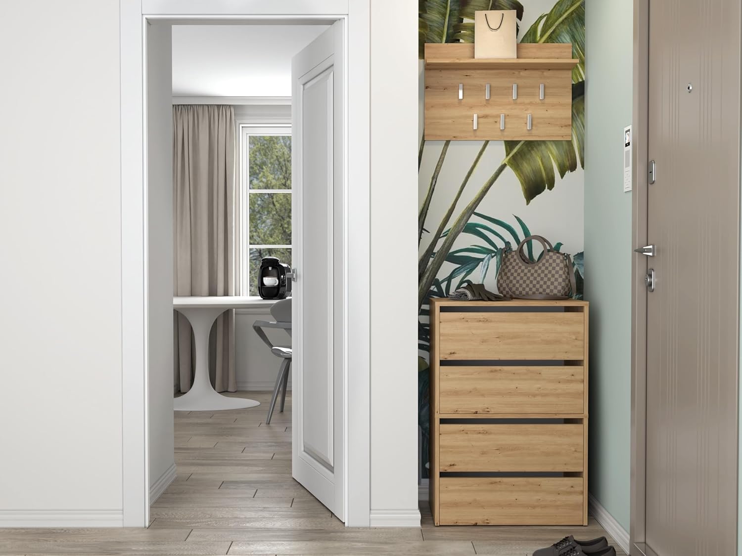 CDF Schuhschrank Modo X2 | Farbe: Eiche Artisan | Ideal für Vorzimmer, Flur, Büro | Schuhaufbewahrung | Schuhregale | modern | offene Einlegenböden
