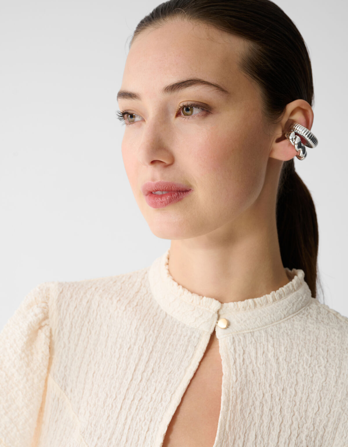 Crinkle Ruffle Top Gebroken Wit