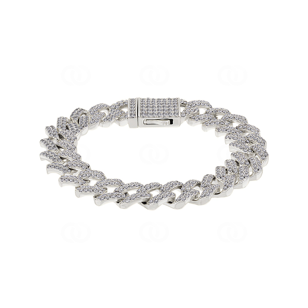 12mm Prong Cuban Link Panzerarmband Weiss vergoldet mit Zirkonia