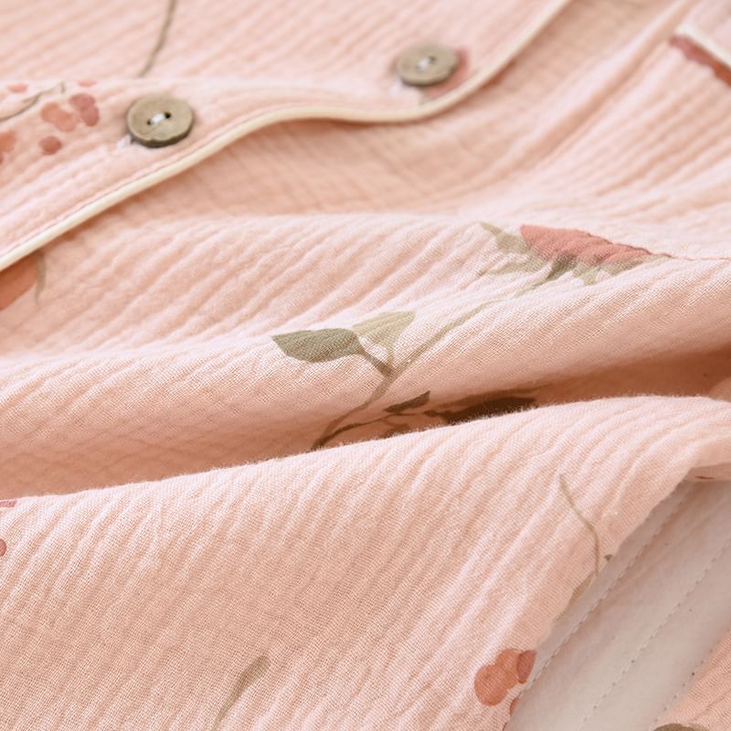 MelMount - Pyjamaset: overhemd met lange mouwen en bloemenprint + broek