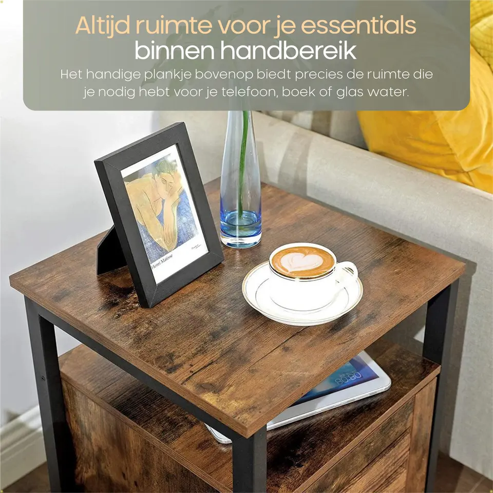 O'DADDY Industrieel Nachtkastje met Deur - 40x40x60 cm - Modern Bruin