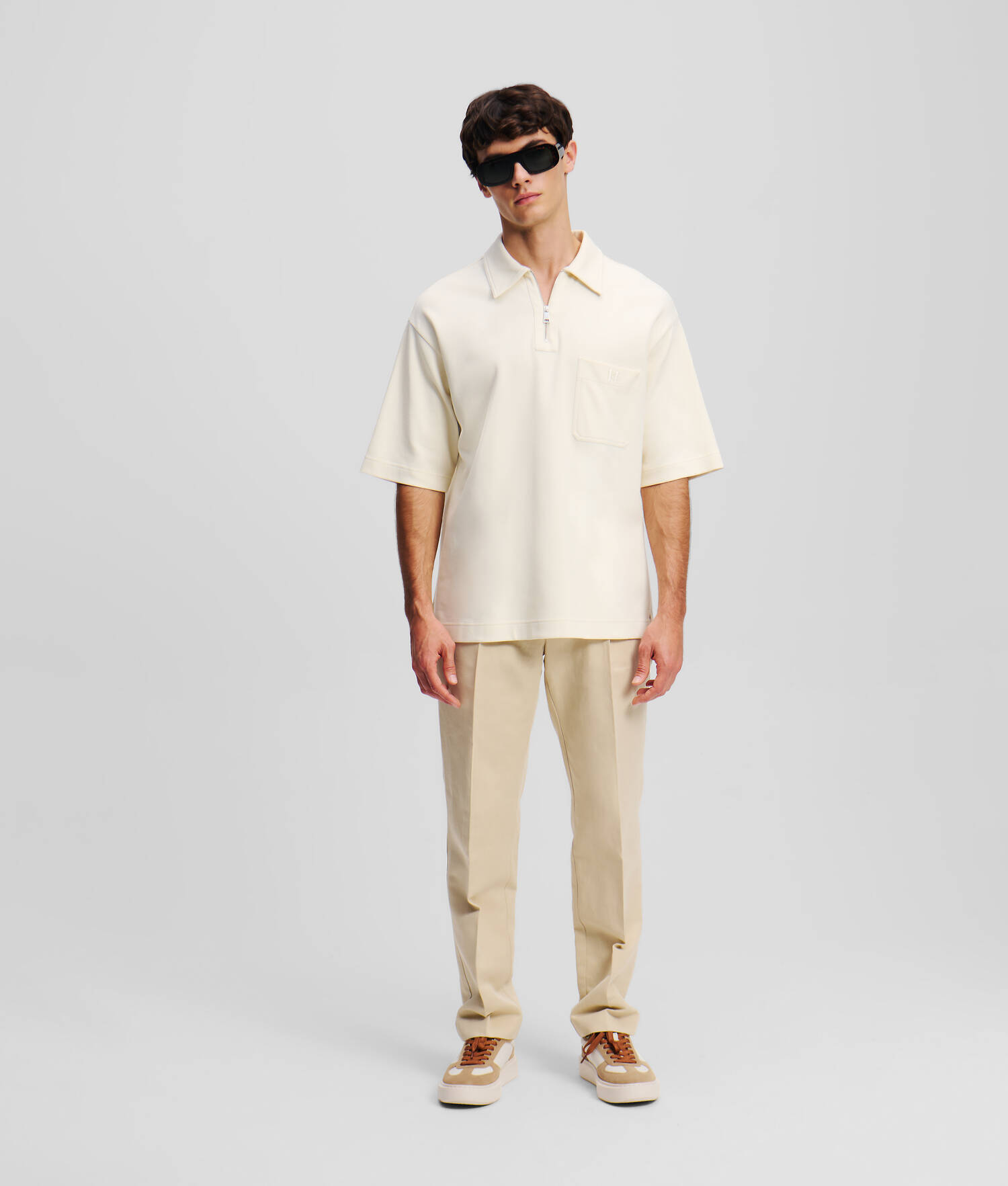 POLO ZIPPÉ KL MONOGRAM - Crème Cannoli