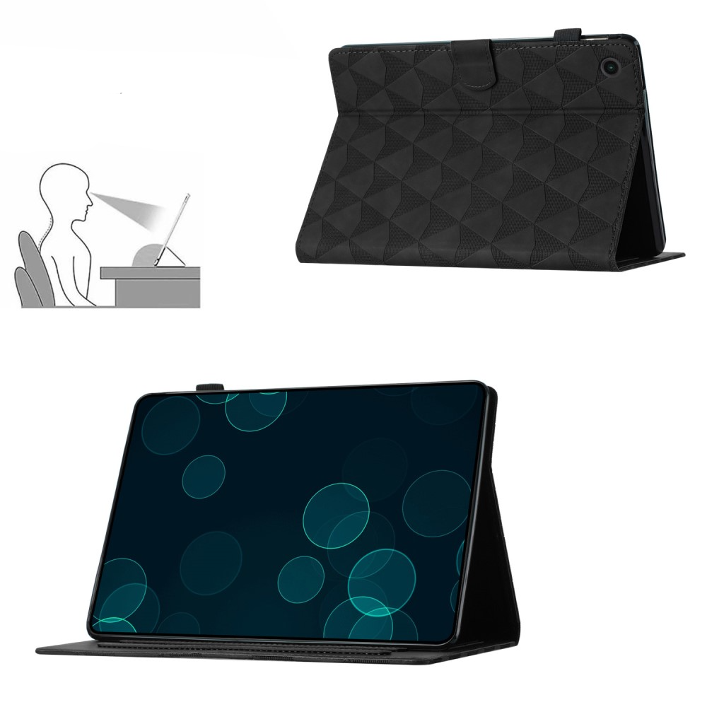 Samsung Galaxy Tab A11  Plus / A9  Plus Leder Tasche Flip Cover mit Magnetverschluss und Kartenfächern im Diamant Look - Schwarz