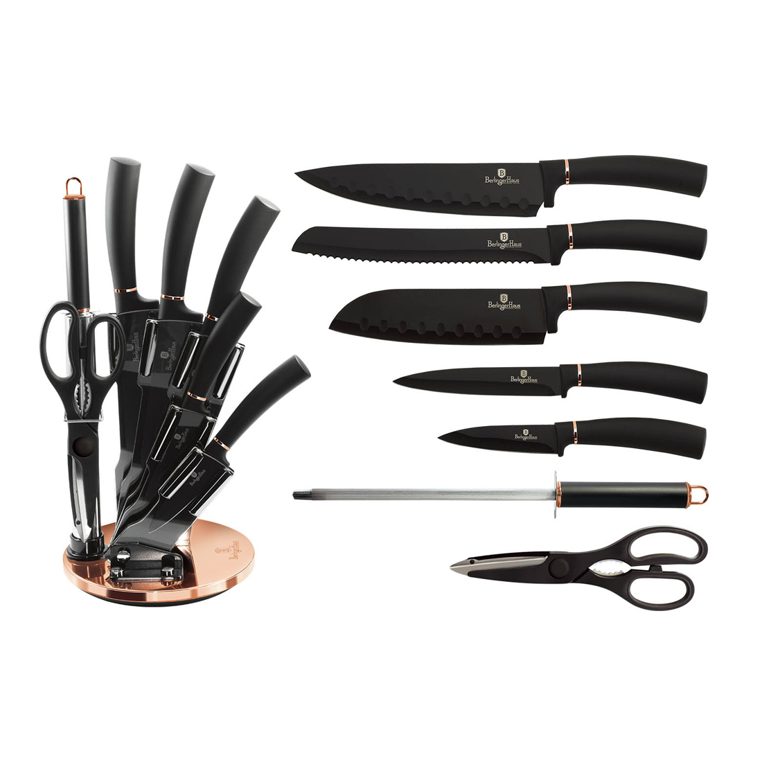 Berlinger Haus 8-teiliges Messer-Set mit Acrylblock Black Rose Collection