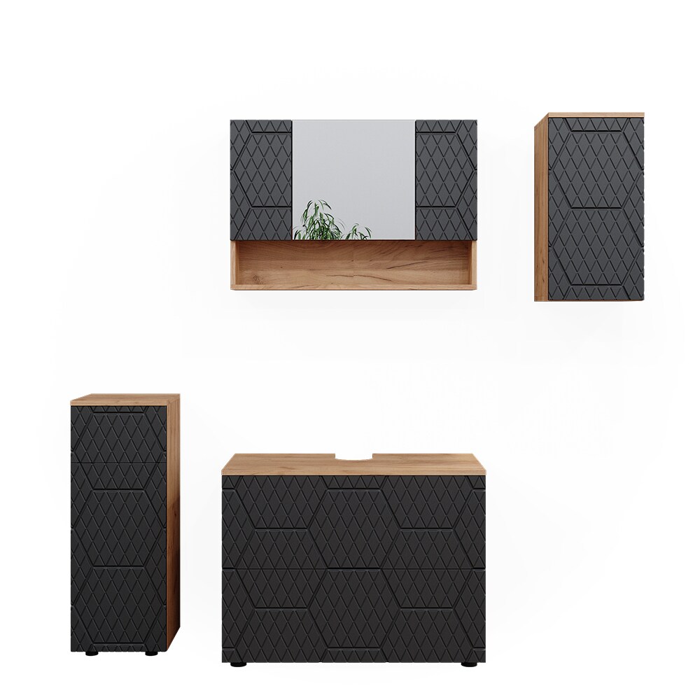 Vicco Badmöbel-Set Irma Eiche Anthrazit 4-teilig Midischrank 81 cm Hängeschrank