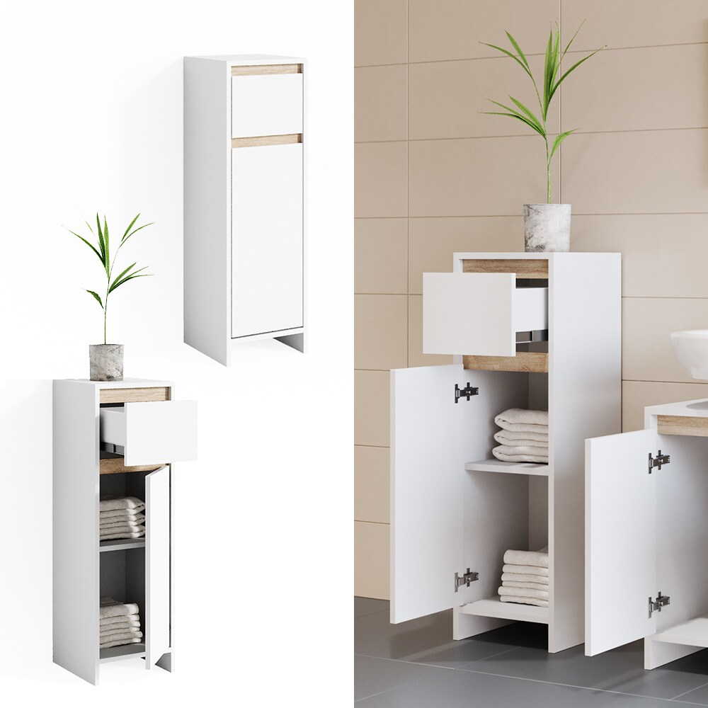 VICCO Badschrank EMMA Weiß Sonoma Eiche - Badezimmerschrank Badregal Midischrank