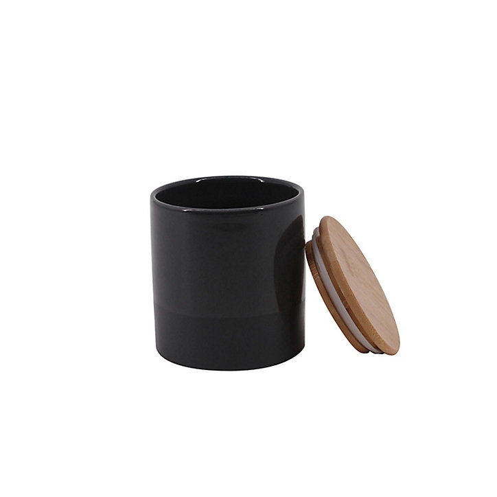 Pot en céramique Ornami anthracite avec couvercle en bambou Lucie 0,45 L