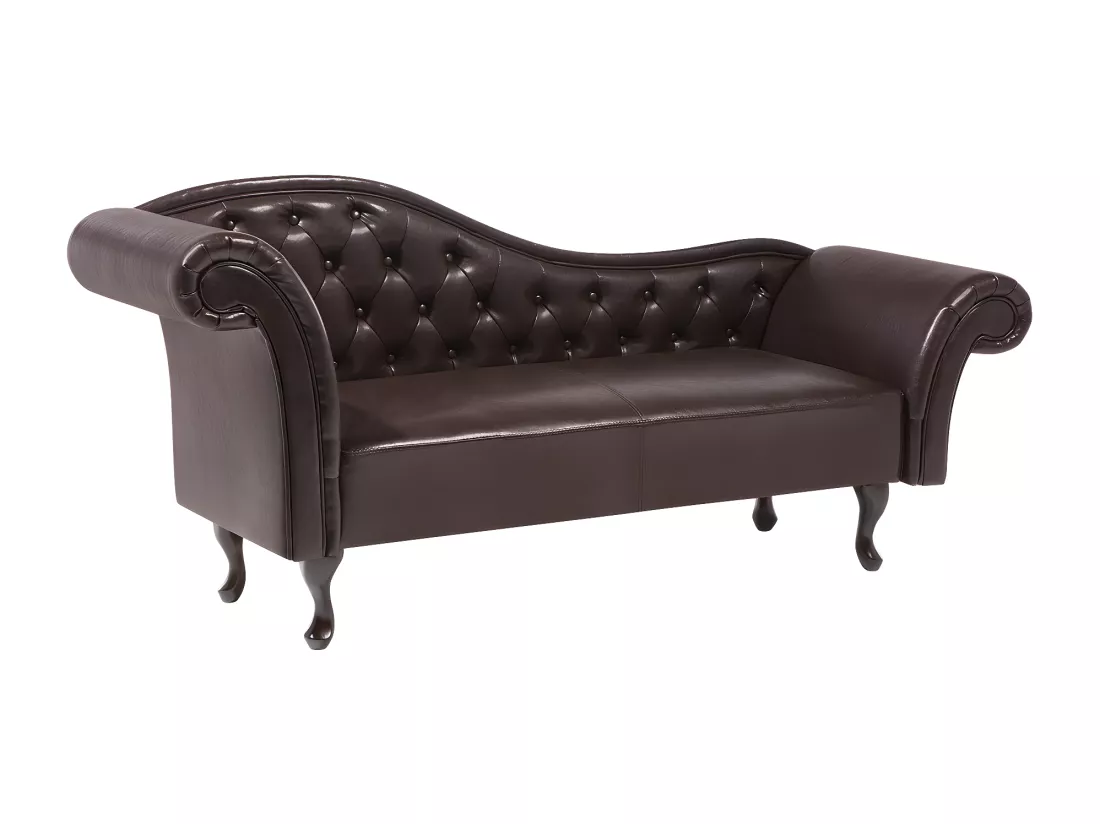 Chaise longue Chesterfield en cuir PU marron LATTES