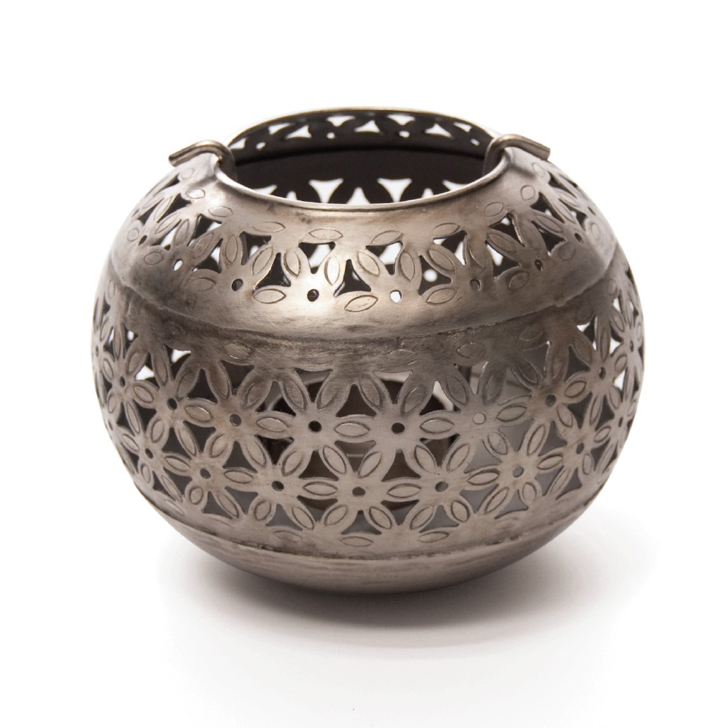 Windlichthalter, vernickelt, silber, H 10 cm, Ø 12 cm von fischer's lagerhaus