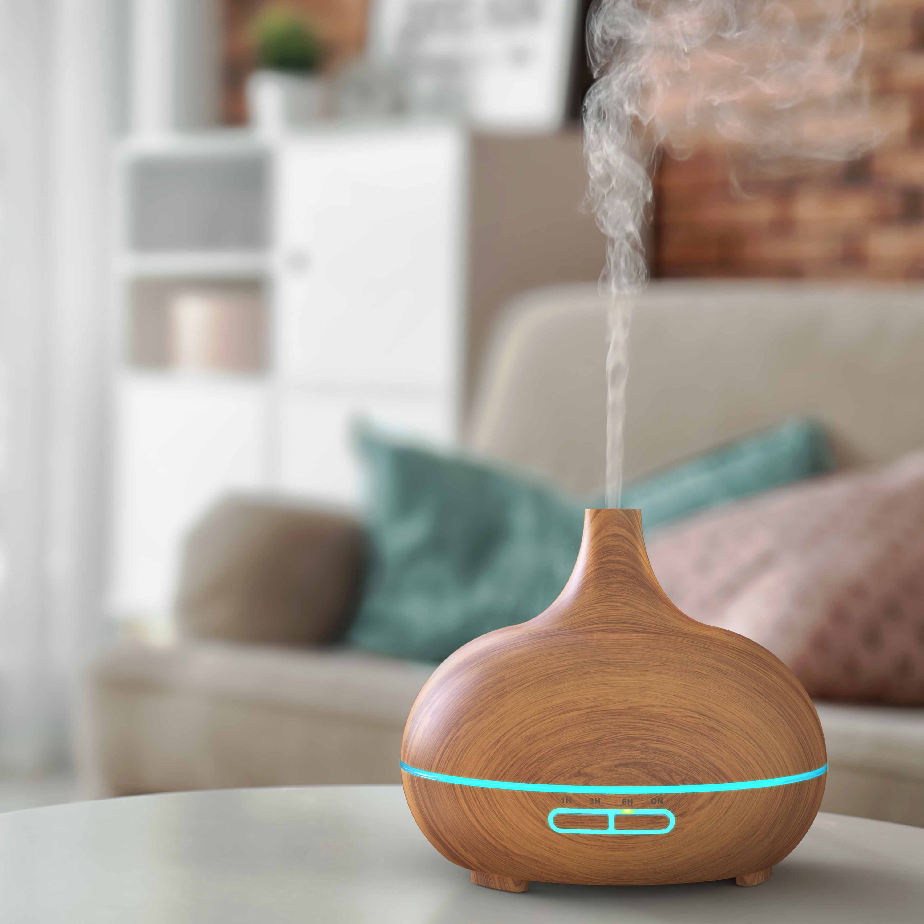 Arendo Aroma Diffuser, Luftbefeuchter, Vernebler in Holz Optik, Diffusor mit 7 Farben LED, Timer Funktion, 300ml, Hellbraun