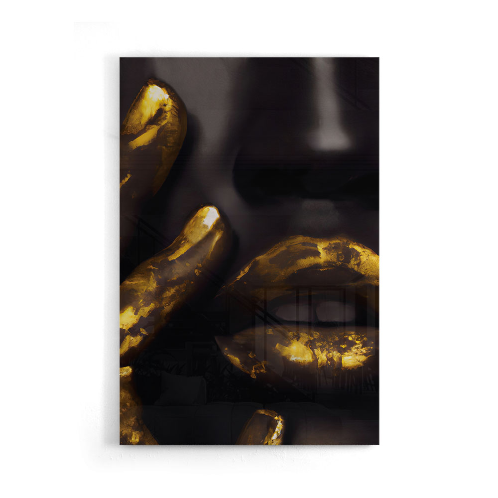 Walljar acrylglas schilderij - Golden Lips Acrylglas schilderij - 60 x 90 cm