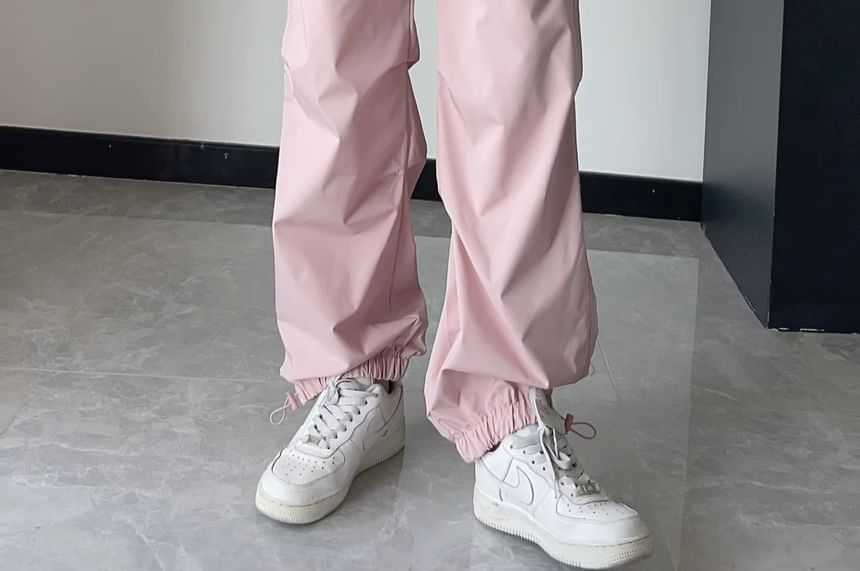 Sosana - Hoge taille, effen, baggy cargobroek met trekkoord