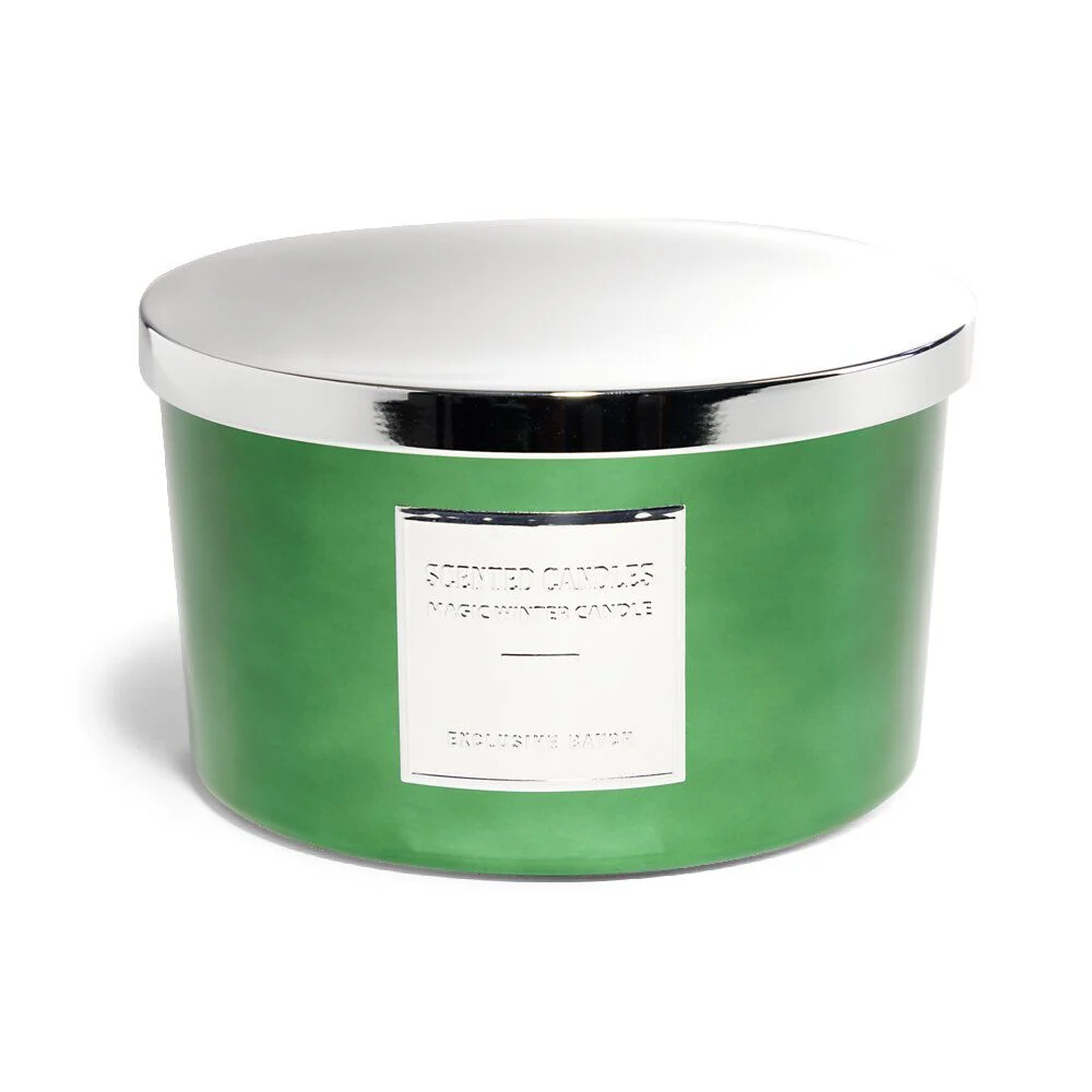 Bougie avec couvercle pot métallisé gris et vert senteur sapin 30H