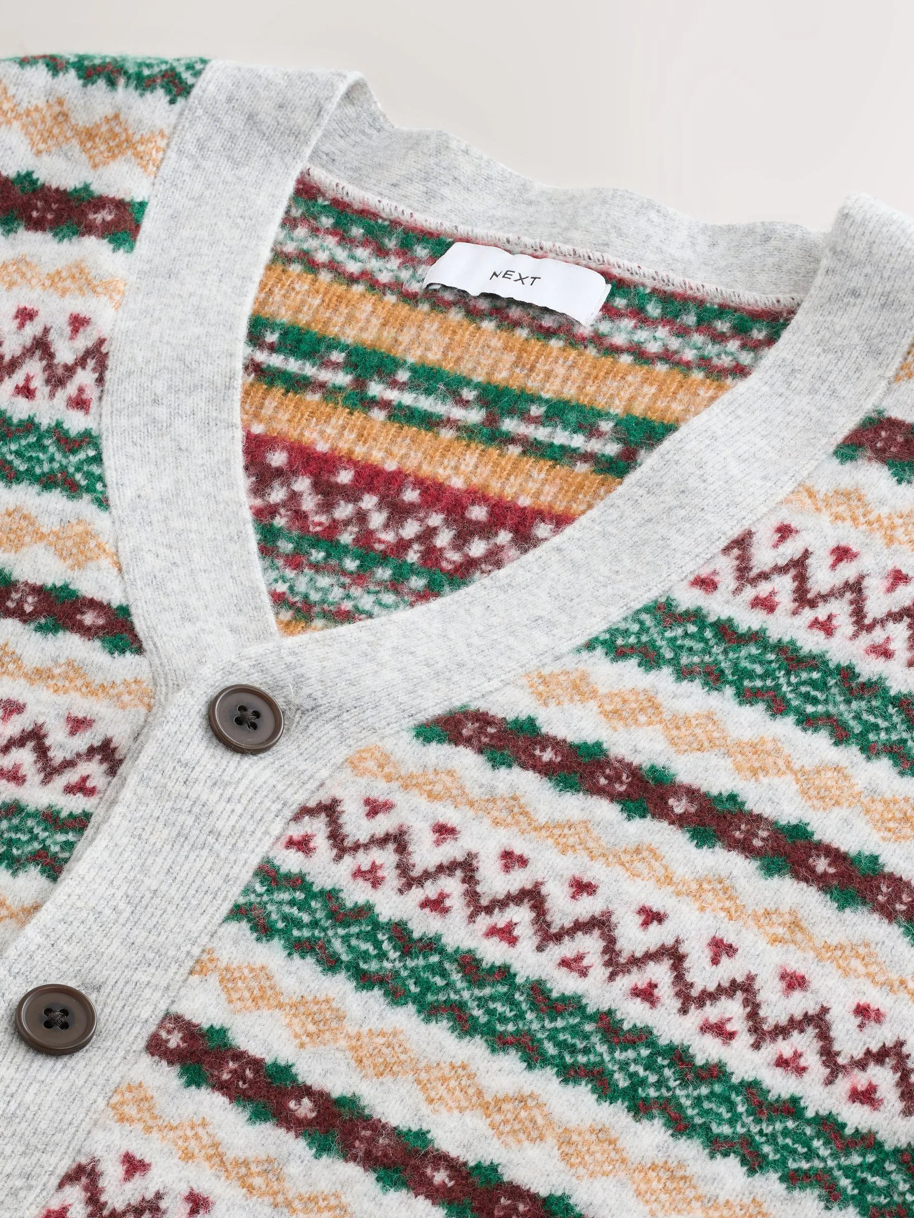 Lichtgrijs meerkleurig - Relaxed Fit Cosy Fairisle Pattern Cardigan With Wool