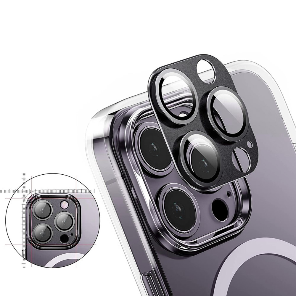 iPhone 15 Pro / iPhone 15 Pro Max Alu Ultra Clear Kamera Objektiv Protector Vollschutz mit Panzer Glas - Schwarz