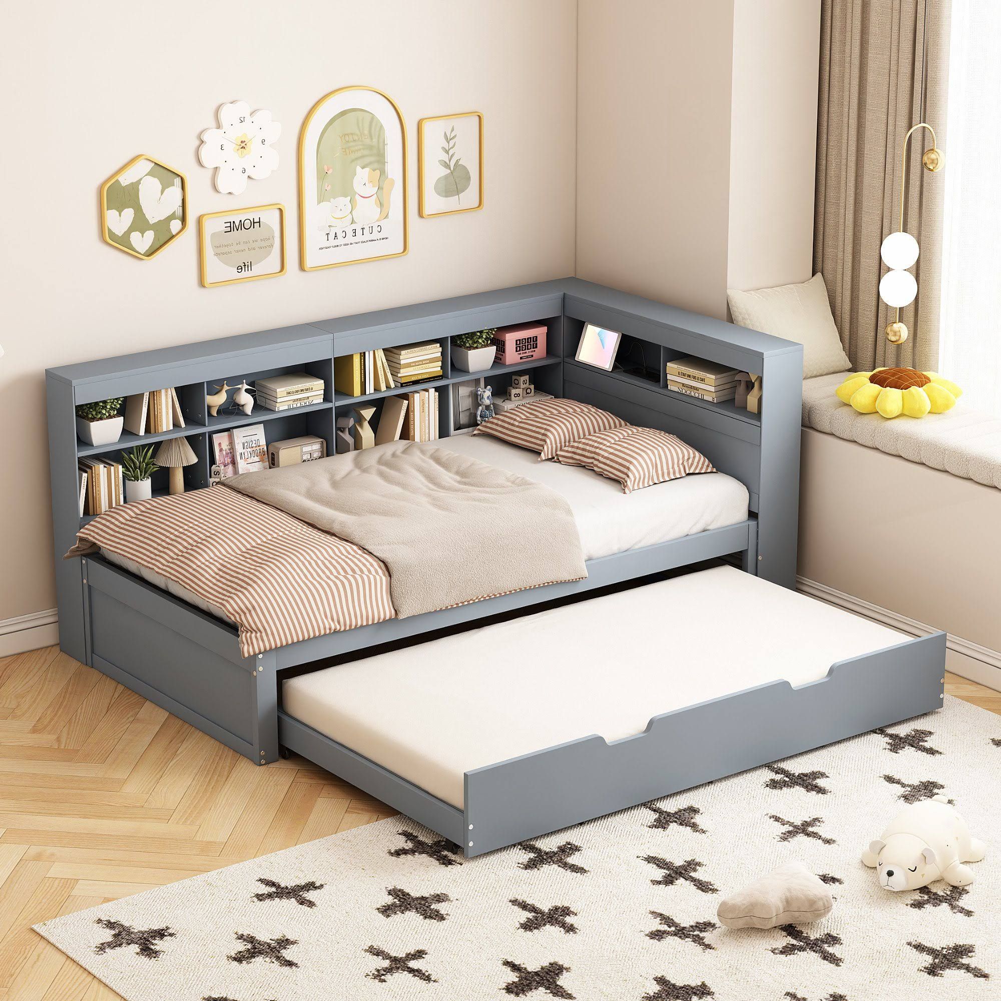 MODFU Schlafsofa Kinderbett mit USB-Steckdose und mehreren Ablagefächern