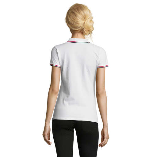 Camisa polo feminina Prestige com listras contrastantes