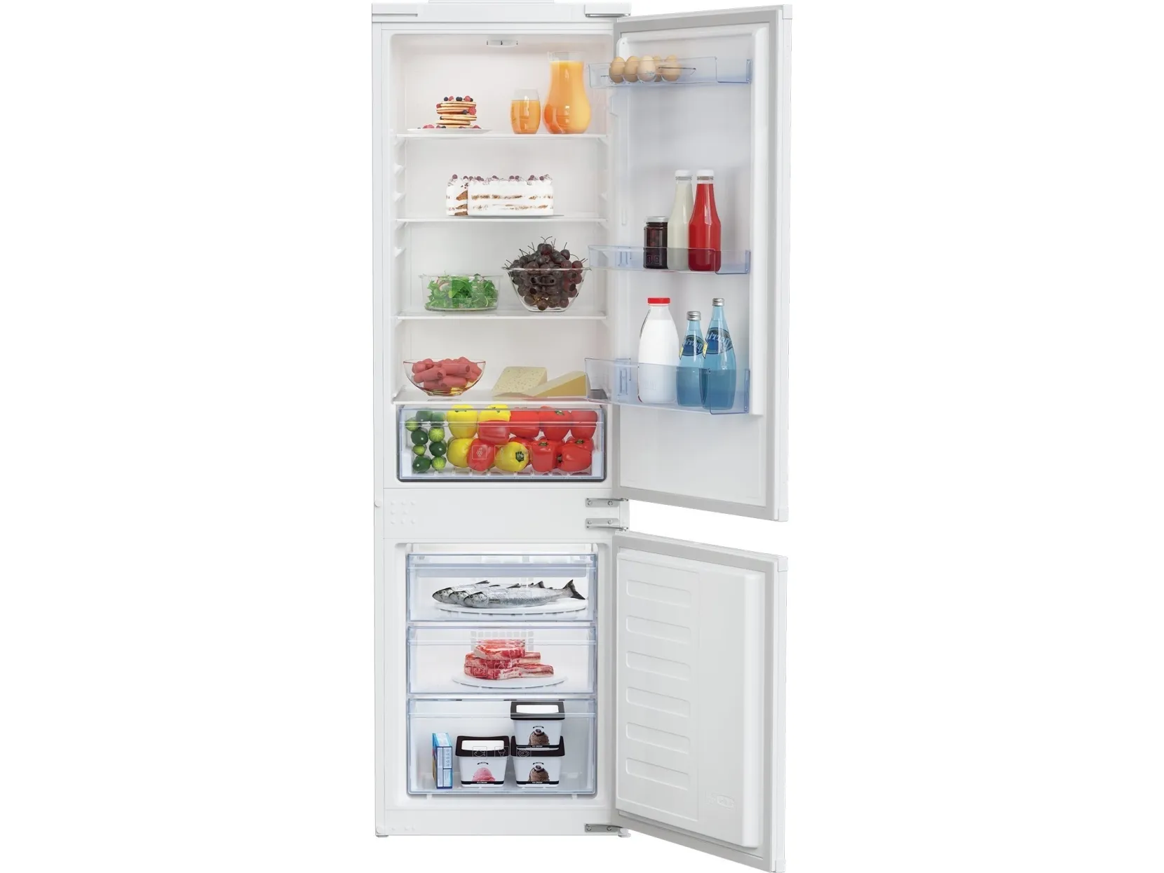 Beko BCSA285K4SN - Køleskab/fryser - bund-fryser - til indbygning - bredde: 54 cm - dybde: 54.5 cm - højde: 177.5 cm - 271 liter - Klasse E - hvid
