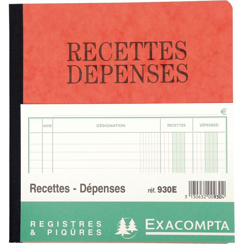 Registre standard 2 colonnes recettes dépenses Exacompta 930E, 19 x 21 cm 80 pages