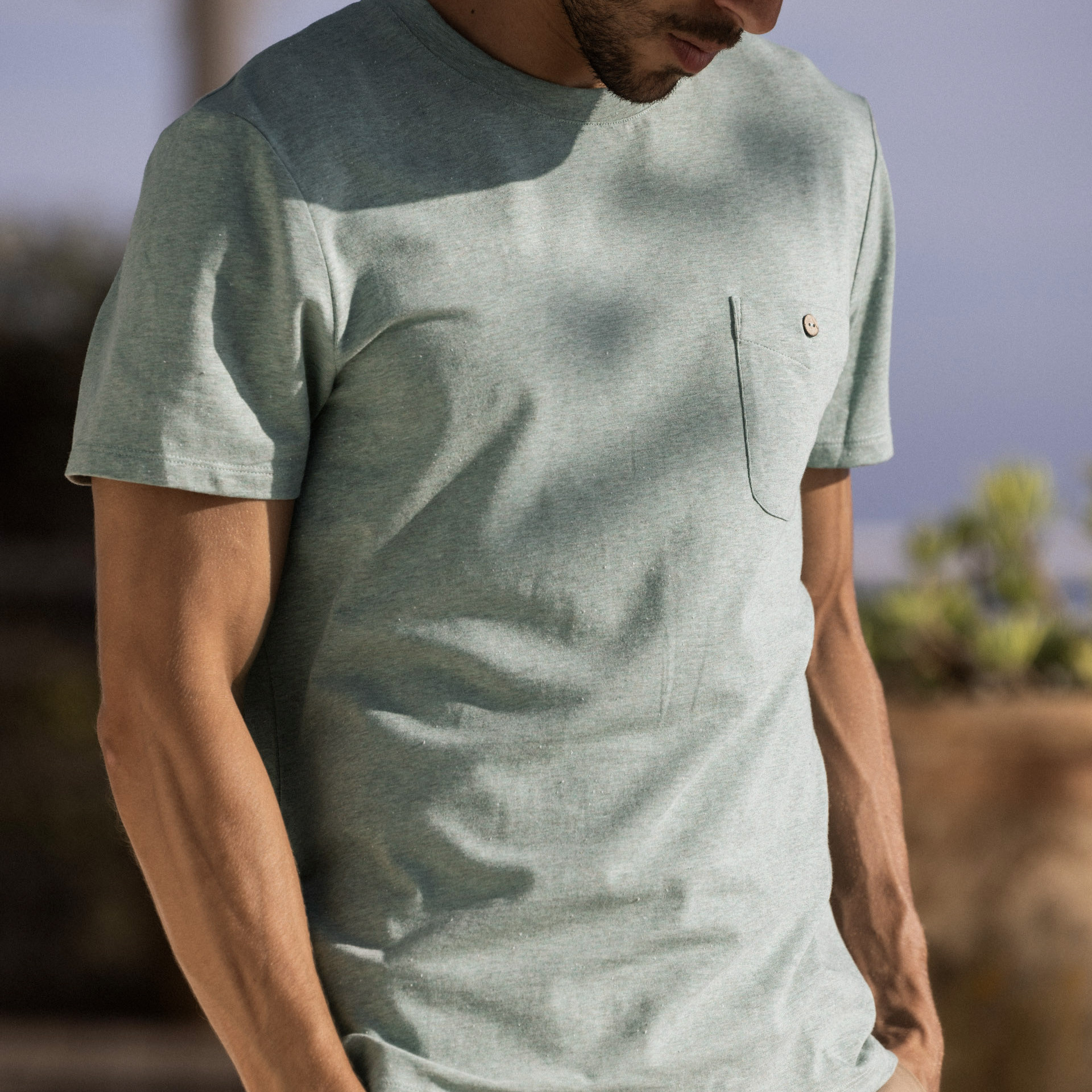 T-shirt col rond vert clair coton et coton recyclé - modèle Olonne