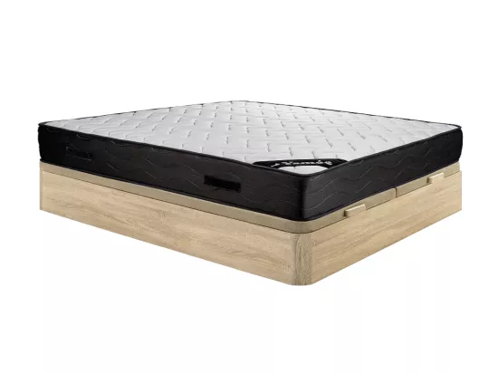 Ensemble 180 x 200 cm sommier coffre naturel clair + matelas ressorts ensachés 7 zones et mémoire de forme ép.24cm - MERISI de YSMÉE